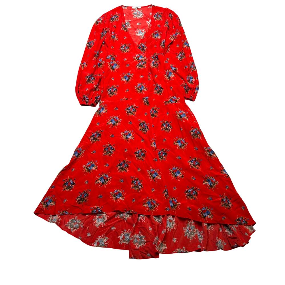 Ganni Kochhar Silk Floral Wrap Dress Womens 38 US 6 Boho Minimalist Euro